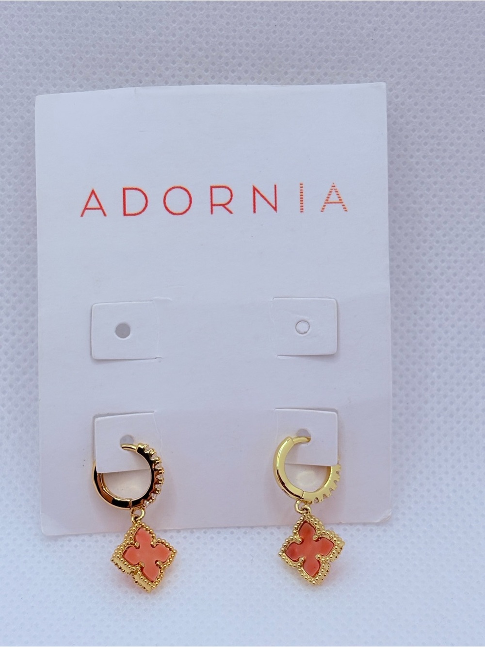 Adornia Pink Mother Of Pearl Petite Clover Dangle Earrings CZ Huggie Hoops NWT